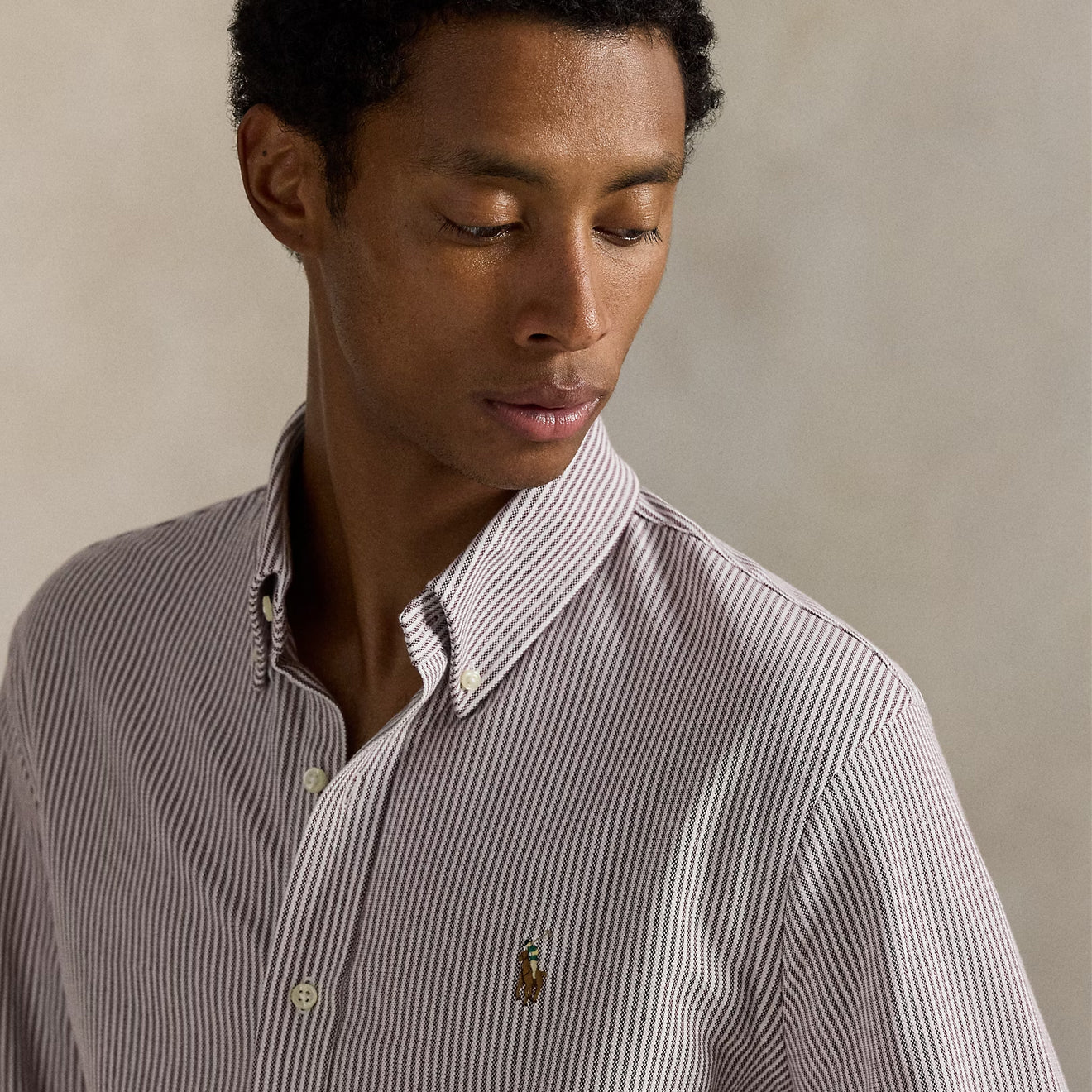 Polo Ralph Lauren Striped Knit Oxford Shirt Classic Wine / White - The Sporting Lodge