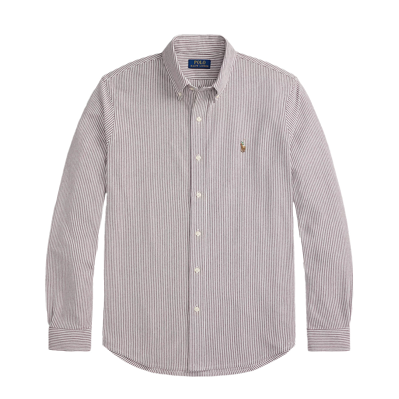 Polo Ralph Lauren Striped Knit Oxford Shirt Classic Wine / White - The Sporting Lodge