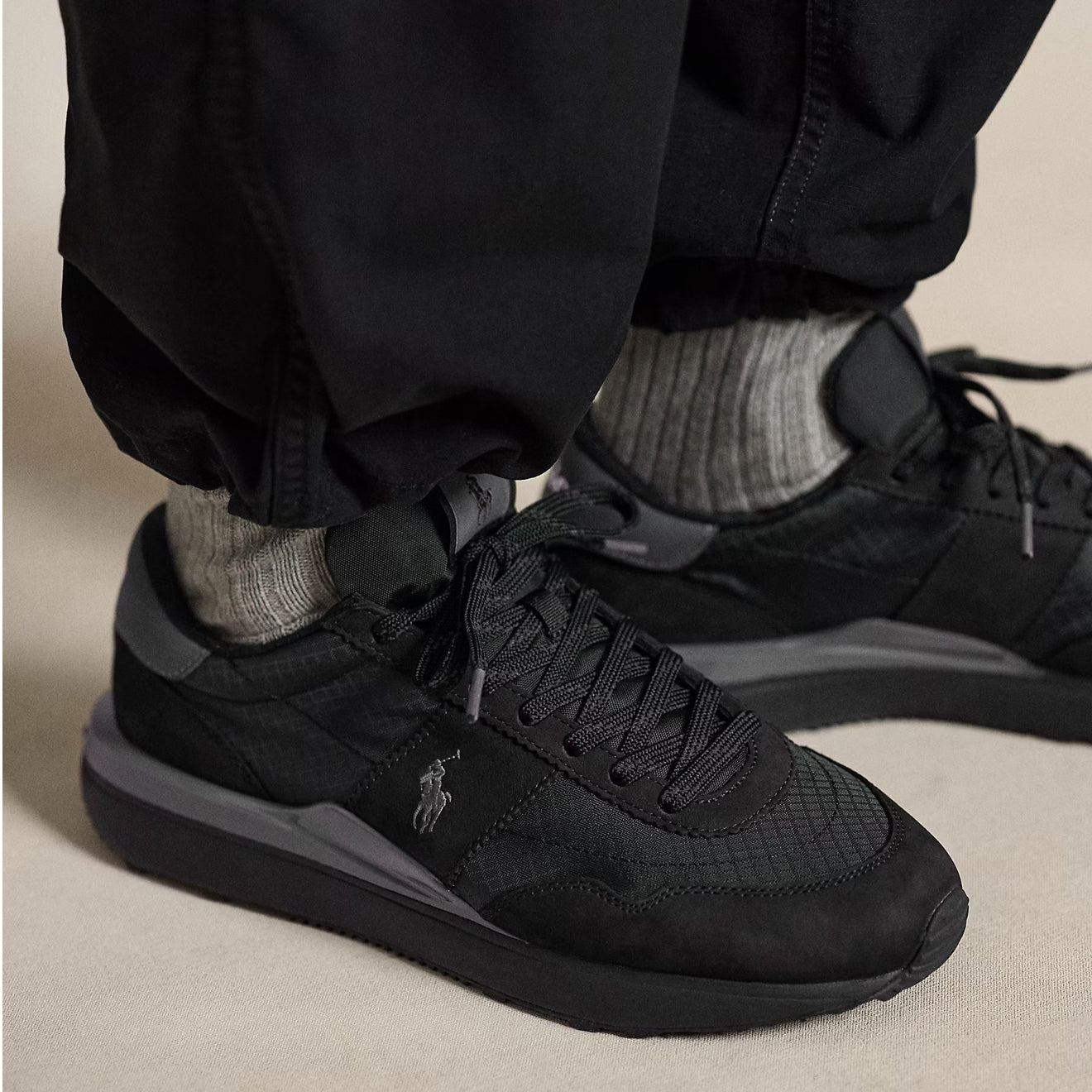 Polo Ralph Lauren Train 89 Nubuck & Oxford Trainer Black / Grey - The Sporting Lodge