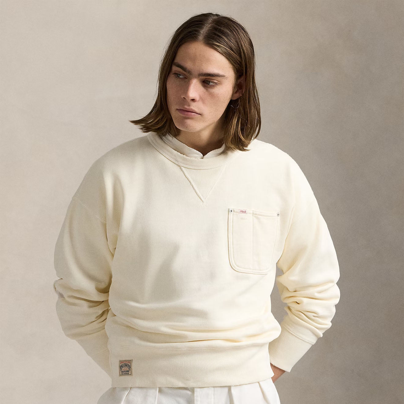 Polo Ralph Lauren Vintage Fit Fleece Pocket Sweatshirt Deckwash White - The Sporting Lodge