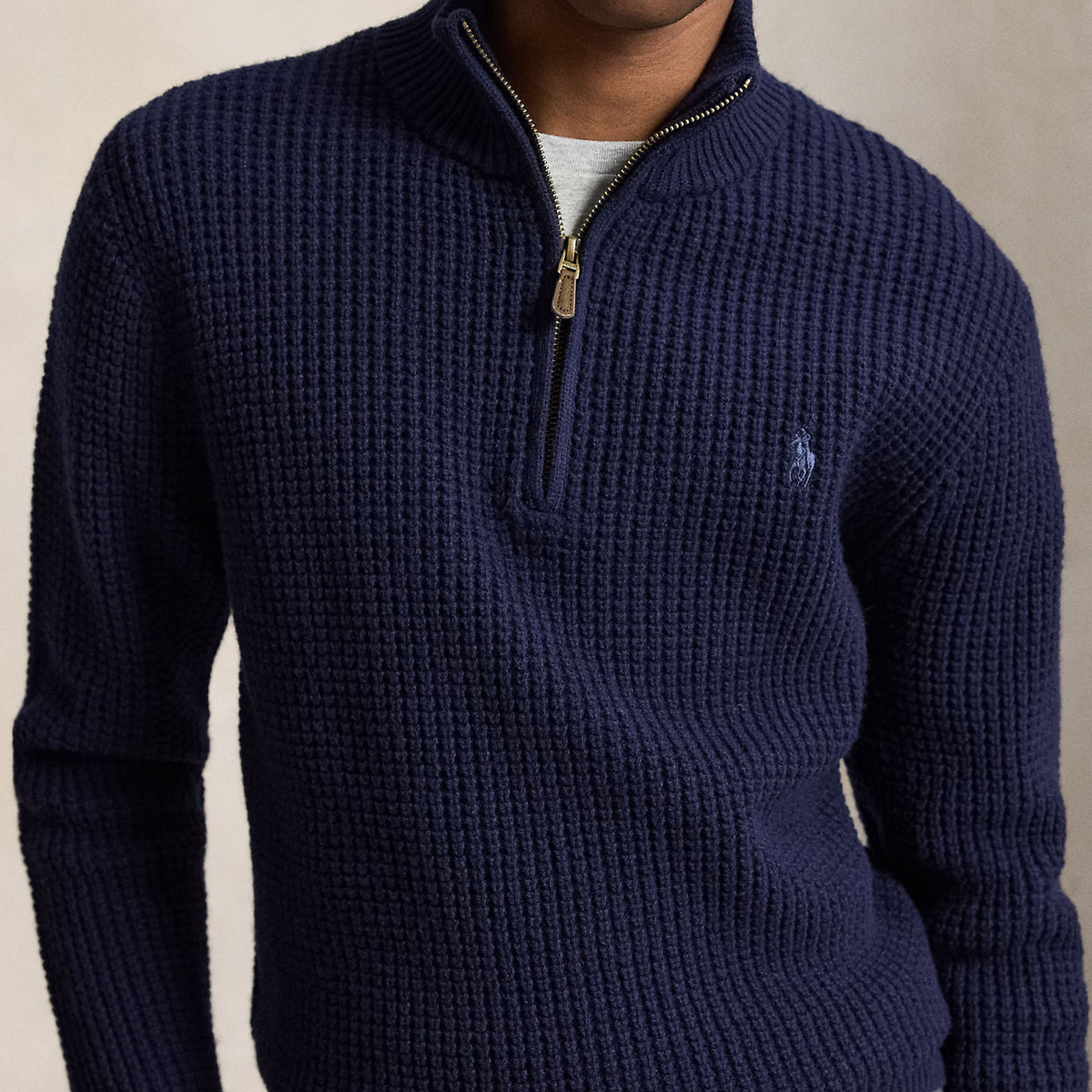 Polo Ralph Lauren Waffle-Knit Wool-Cotton Jumper Hunter Navy