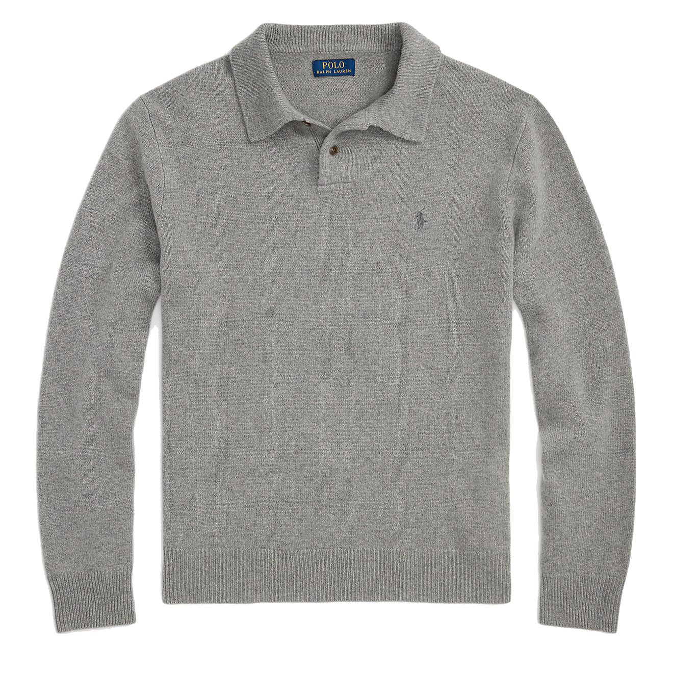 Polo Ralph Lauren Wool-Cashmere Polo-Collar Jumper Fawn Grey Heather - The Sporting Lodge