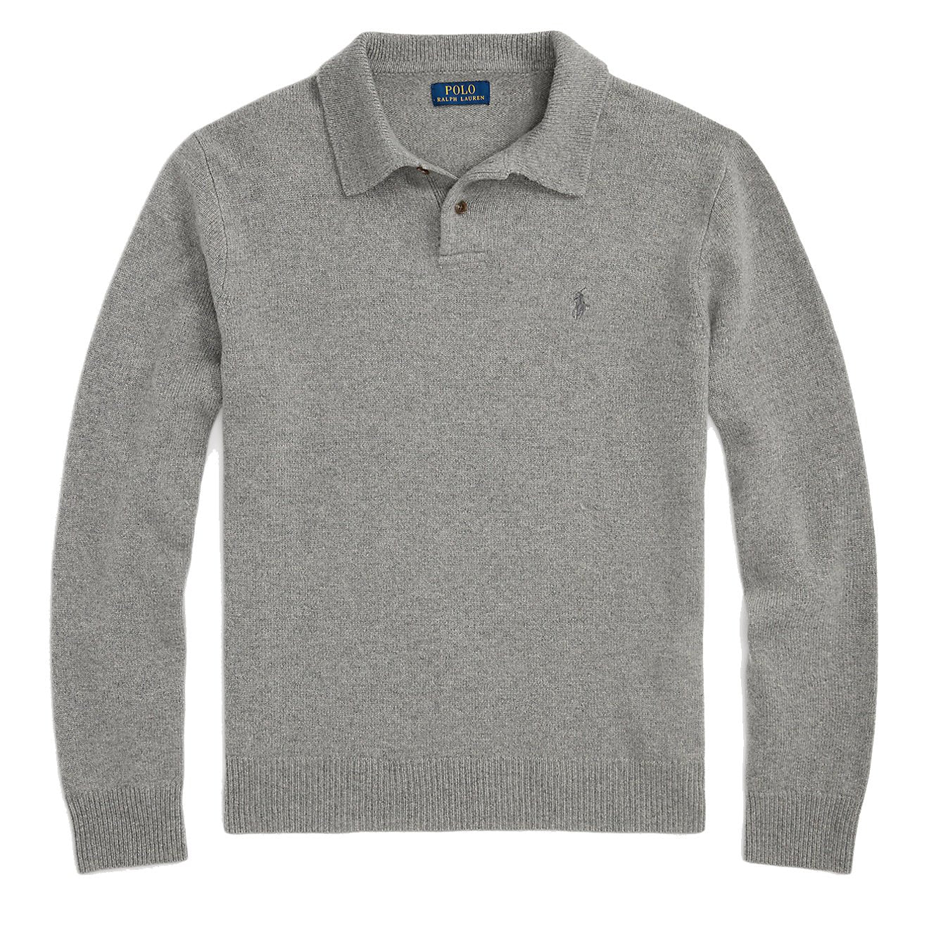Polo Ralph Lauren Wool - Cashmere Polo - Collar Jumper Fawn Grey Heather - The Sporting Lodge
