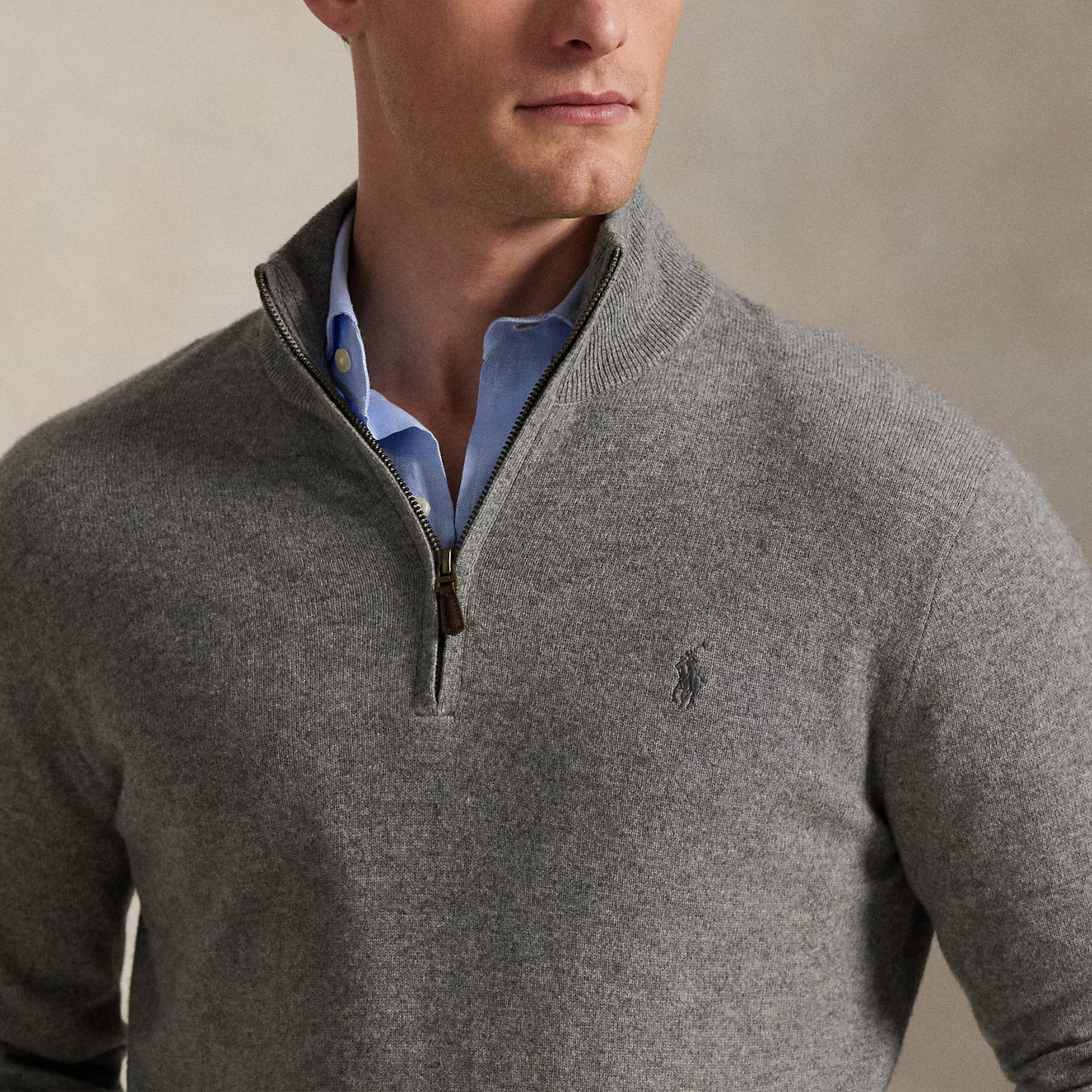 Polo Ralph Lauren Wool Quarter-Zip Sweater Fawn Heather Grey