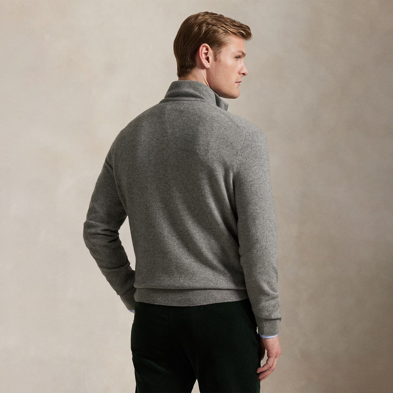 Polo Ralph Lauren Wool Quarter-Zip Sweater Fawn Heather Grey