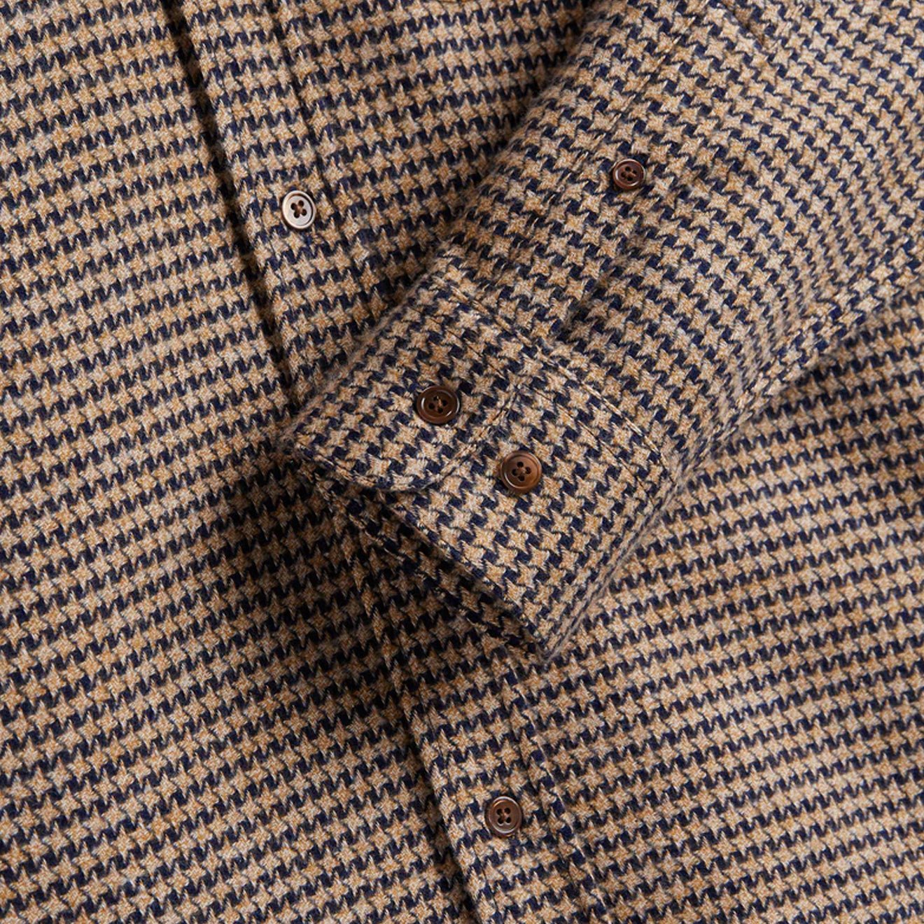 Portuguese Flannel Abstract Pied Poule Button Down Shirt Navy - The Sporting Lodge