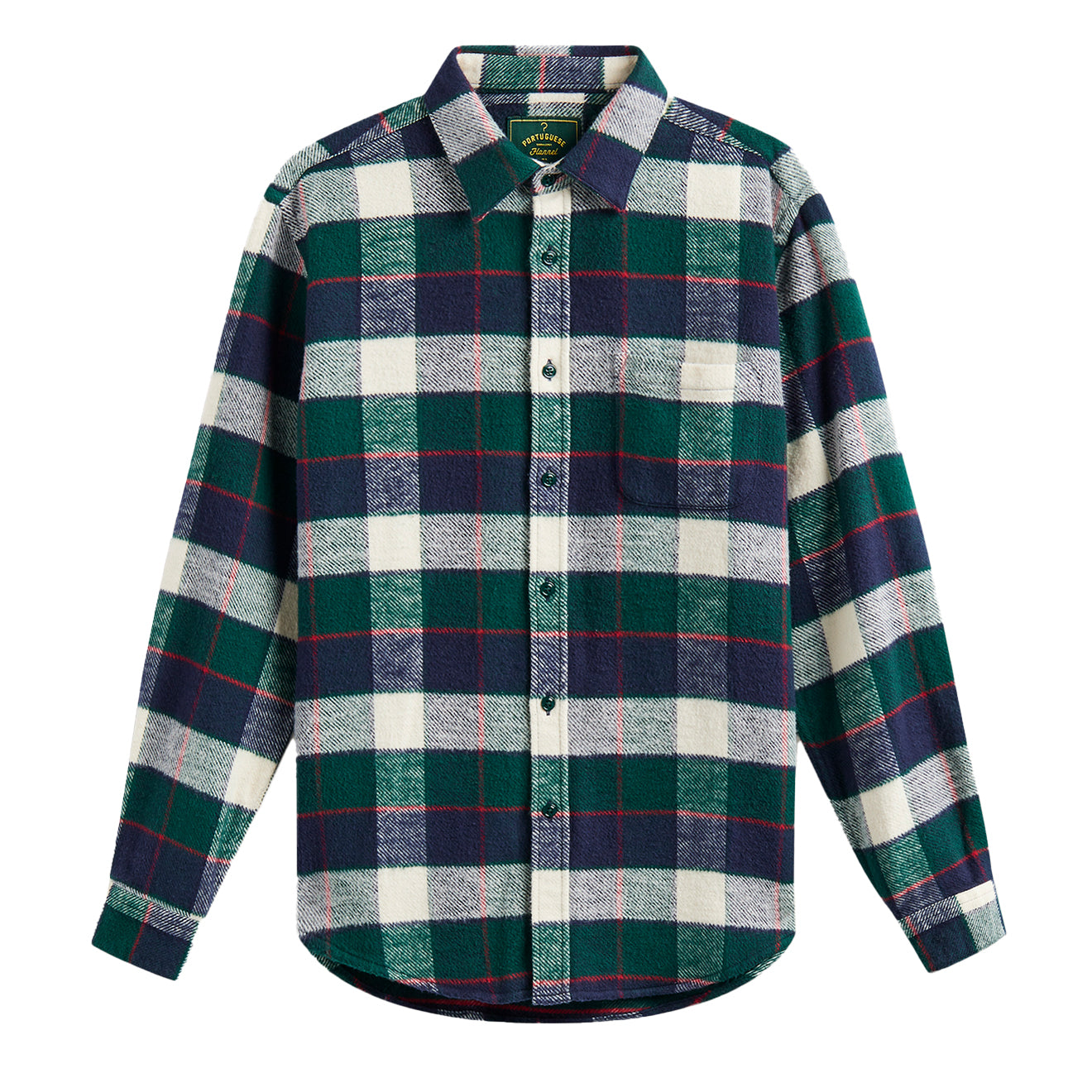 Portuguese Flannel Bottle Shirt Green / Blue - The Sporting Lodge