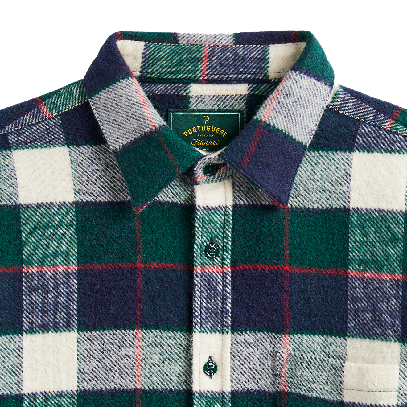 Portuguese Flannel Bottle Shirt Green / Blue - The Sporting Lodge