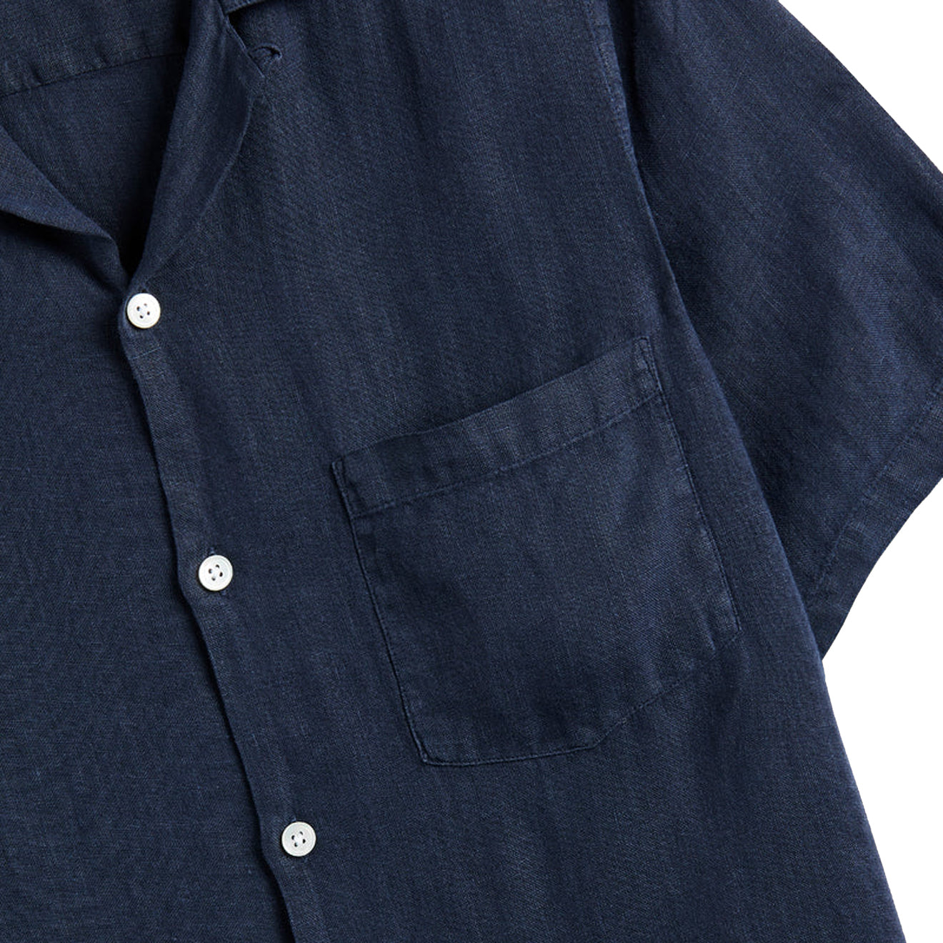 Portuguese Flannel Linen Camp Collar S/S shirt Navy