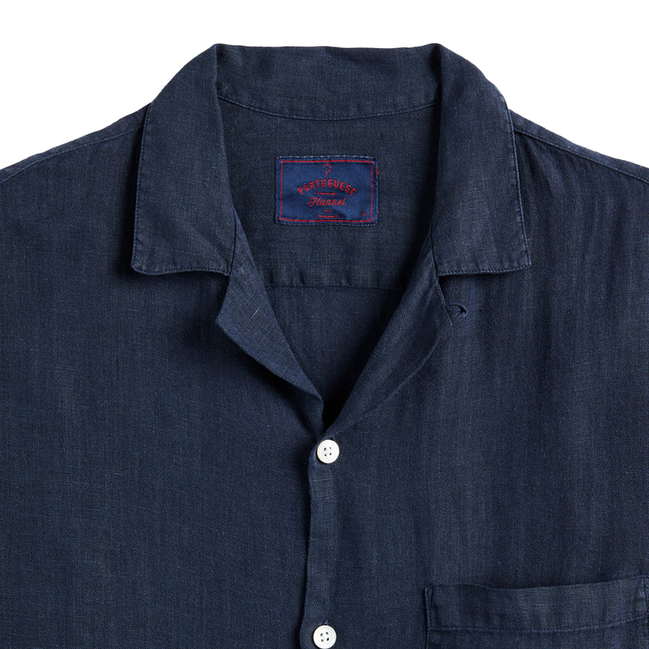 Portuguese Flannel Linen Camp Collar S/S shirt Navy