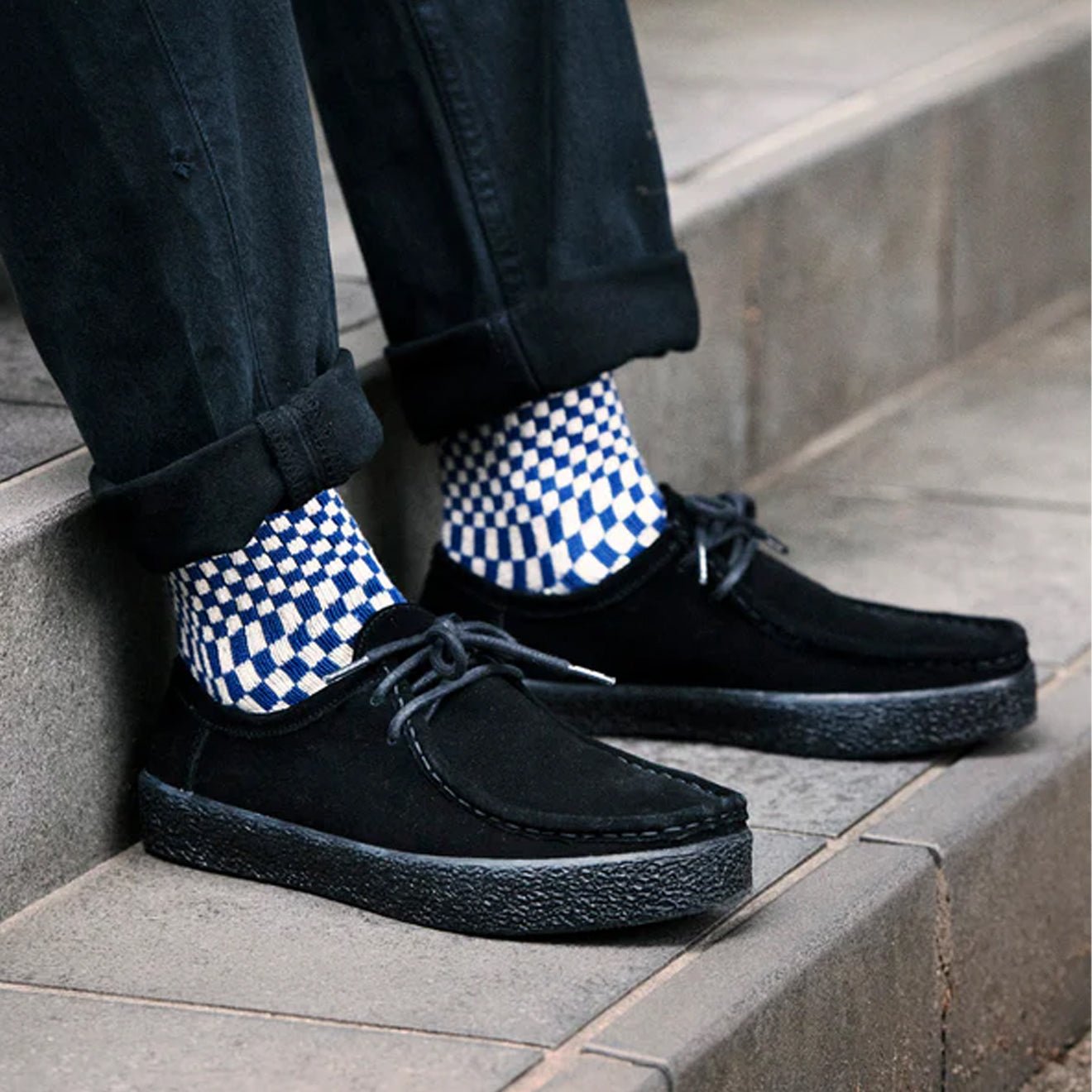 ROTOTO Checkerboard Pattern Socks Black - The Sporting Lodge