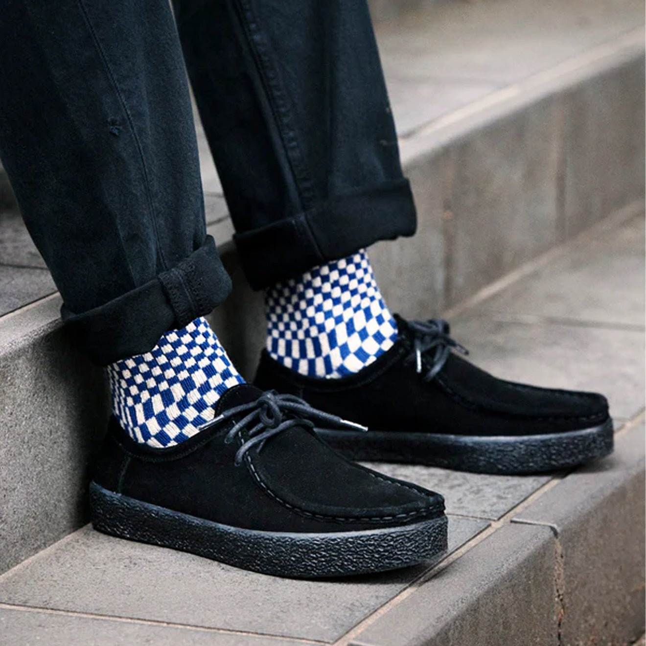 ROTOTO Checkerboard Pattern Socks Blue - The Sporting Lodge