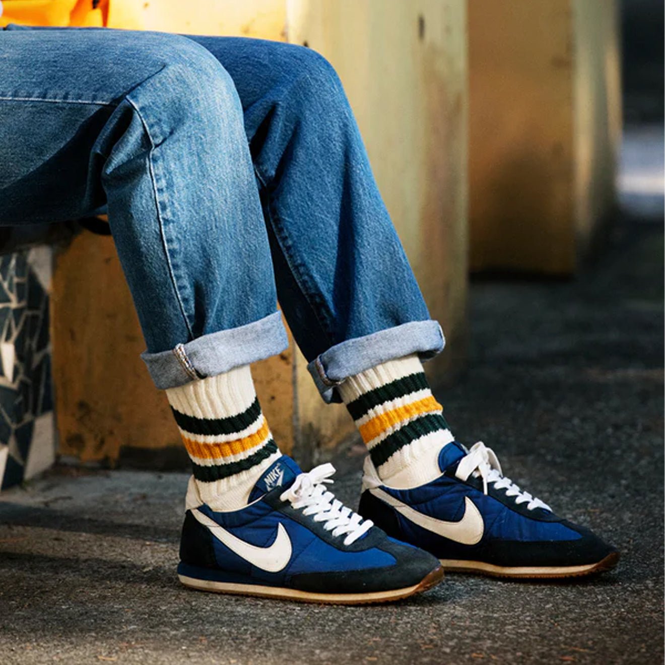 ROTOTO Coarse Ribbed Oldschool Crew Socks Navy - The Sporting Lodge