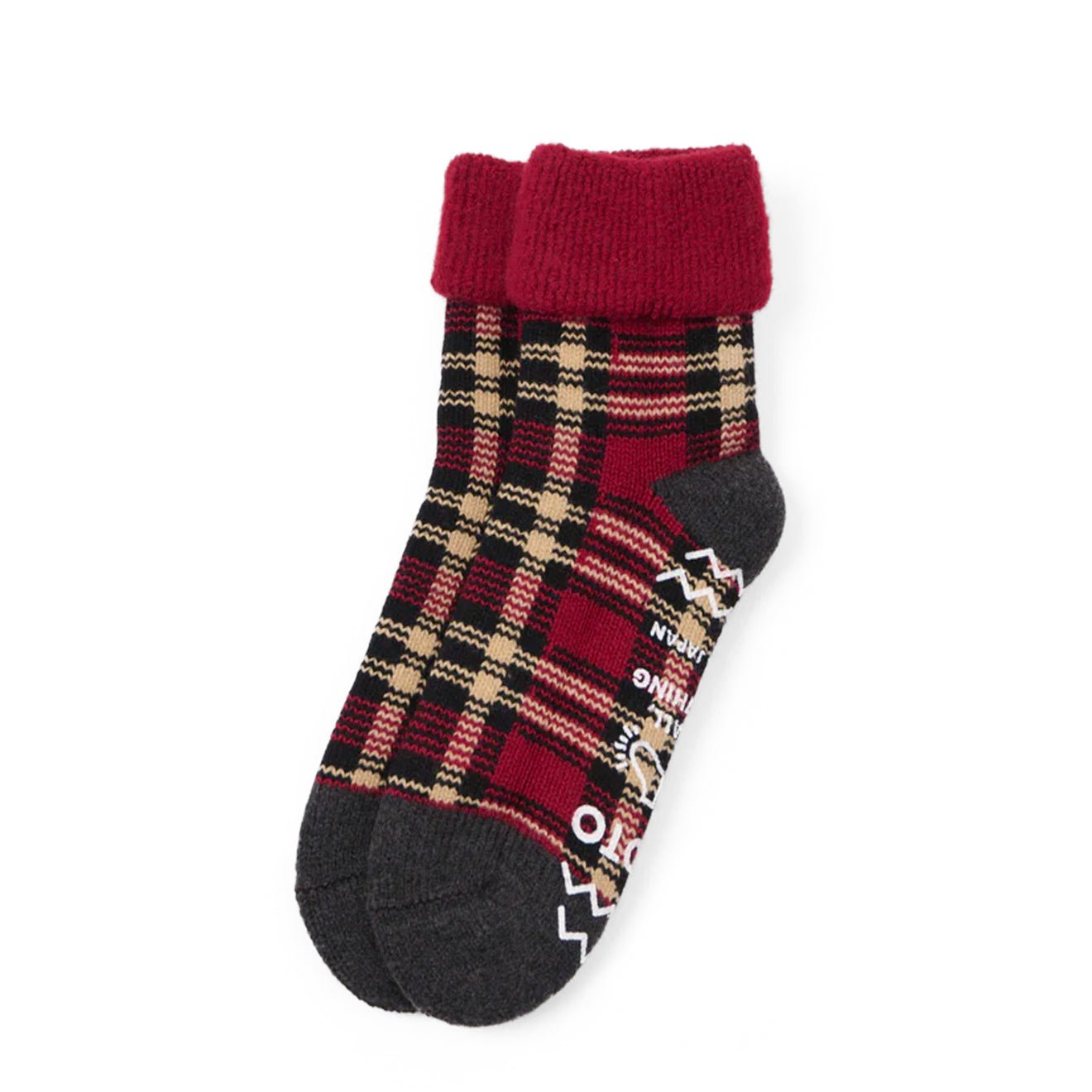 ROTOTO Comfy Room Socks Check Dark Red / Black - The Sporting Lodge
