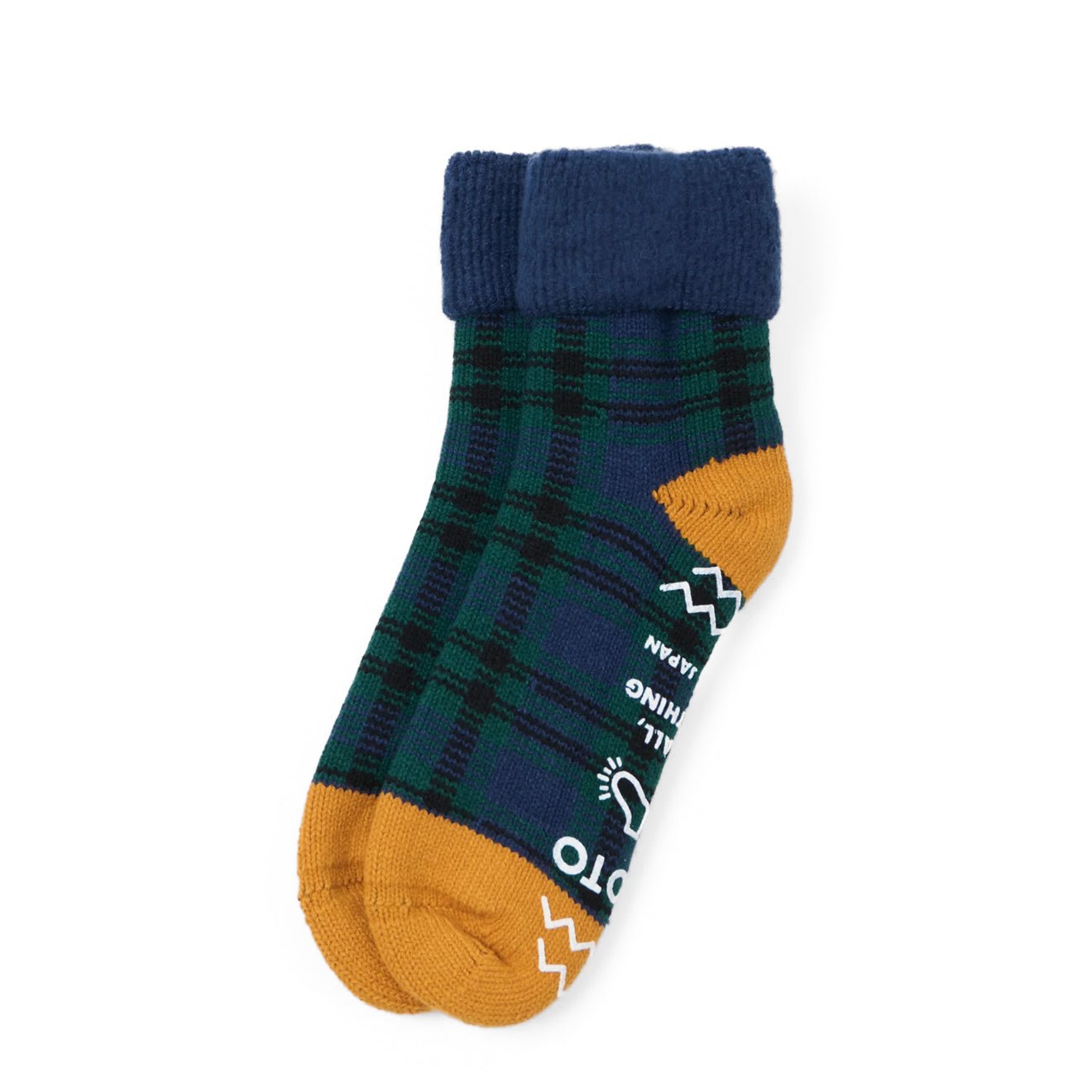 ROTOTO Comfy Room Socks Check Navy / Green - The Sporting Lodge