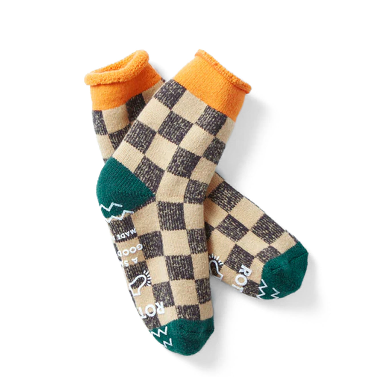 ROTOTO Pile Room Socks Checkerboard Light Orange / Dark Green