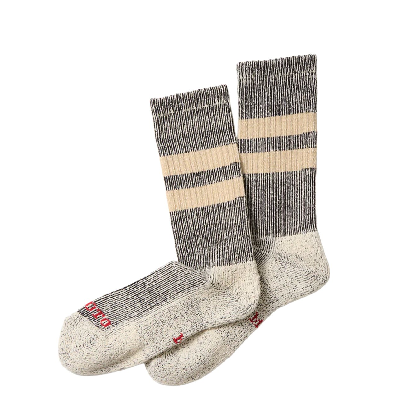 ROTOTO Pile Stripe Marl Socks Black / Beige - S - The Sporting Lodge
