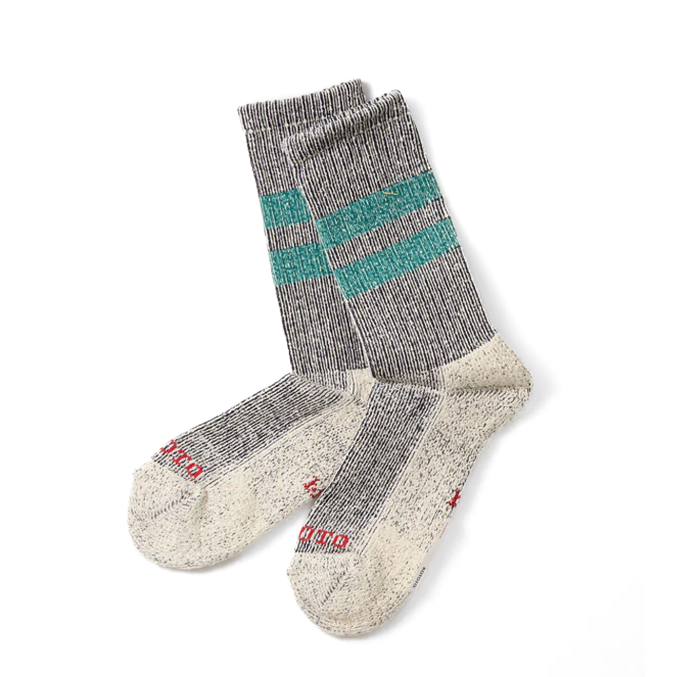 ROTOTO Pile Stripe Marl Socks Navy / Sea Green