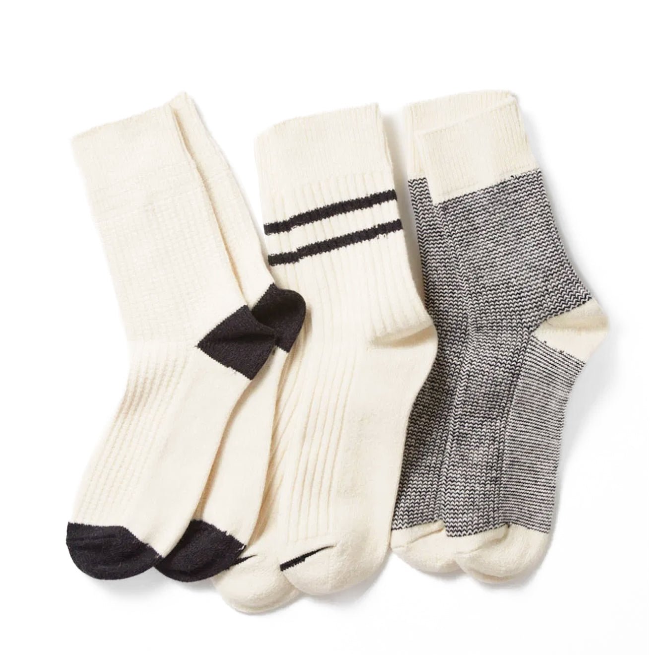 ROTOTO Recycled Cotton/Wool Daily 3 Pack Socks Off White / Black - The Sporting Lodge