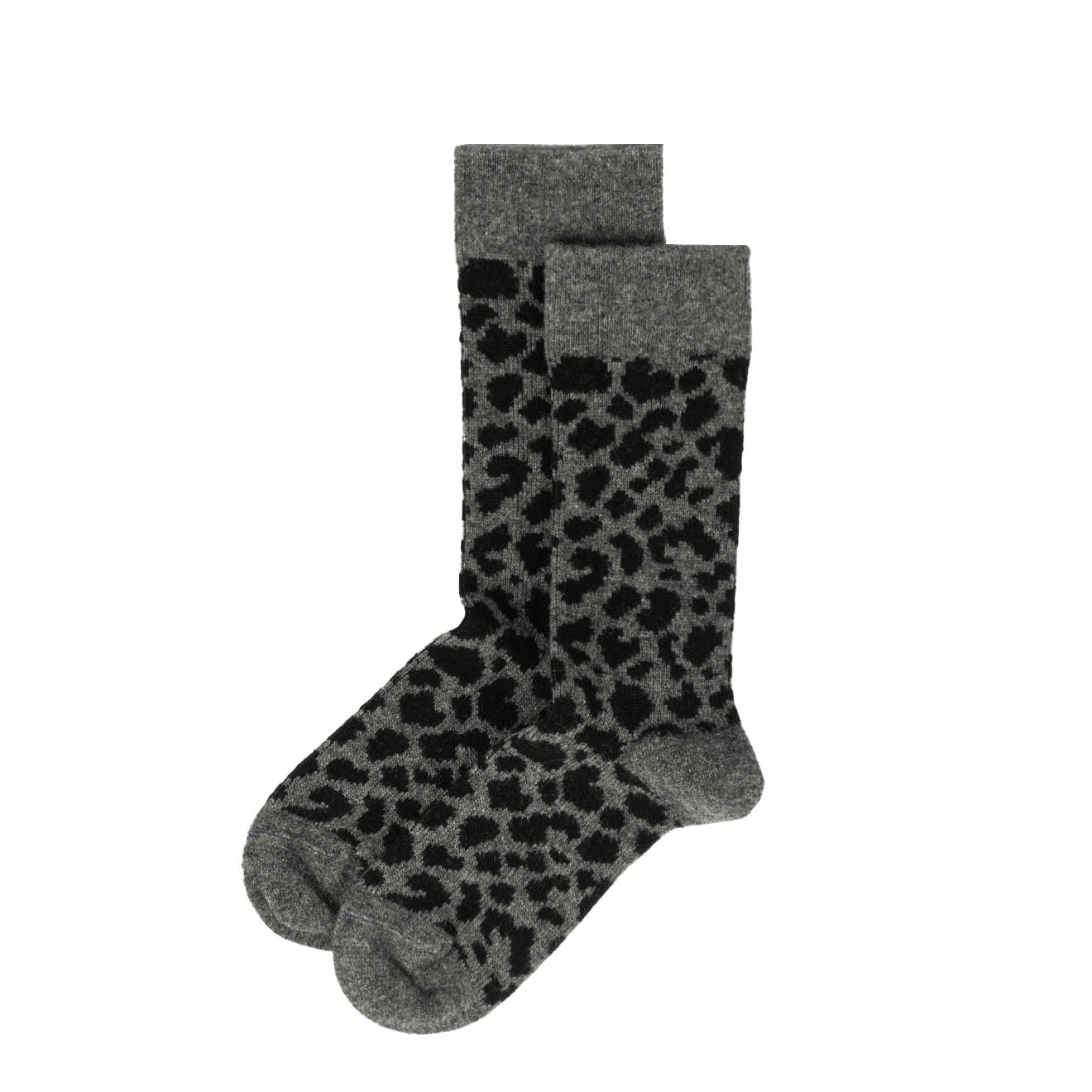 ROTOTO Womens Leopard Pattern Merino Socks Dark Gray / Black