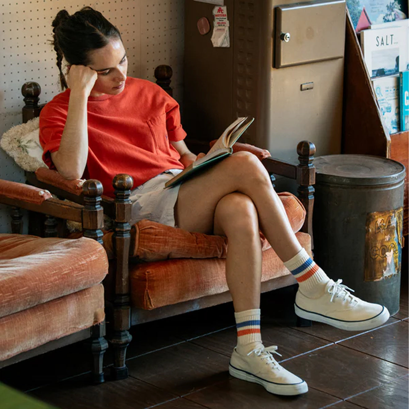 ROTOTO Womens Retro Athletic Ankle Socks Coral / Light Yellow