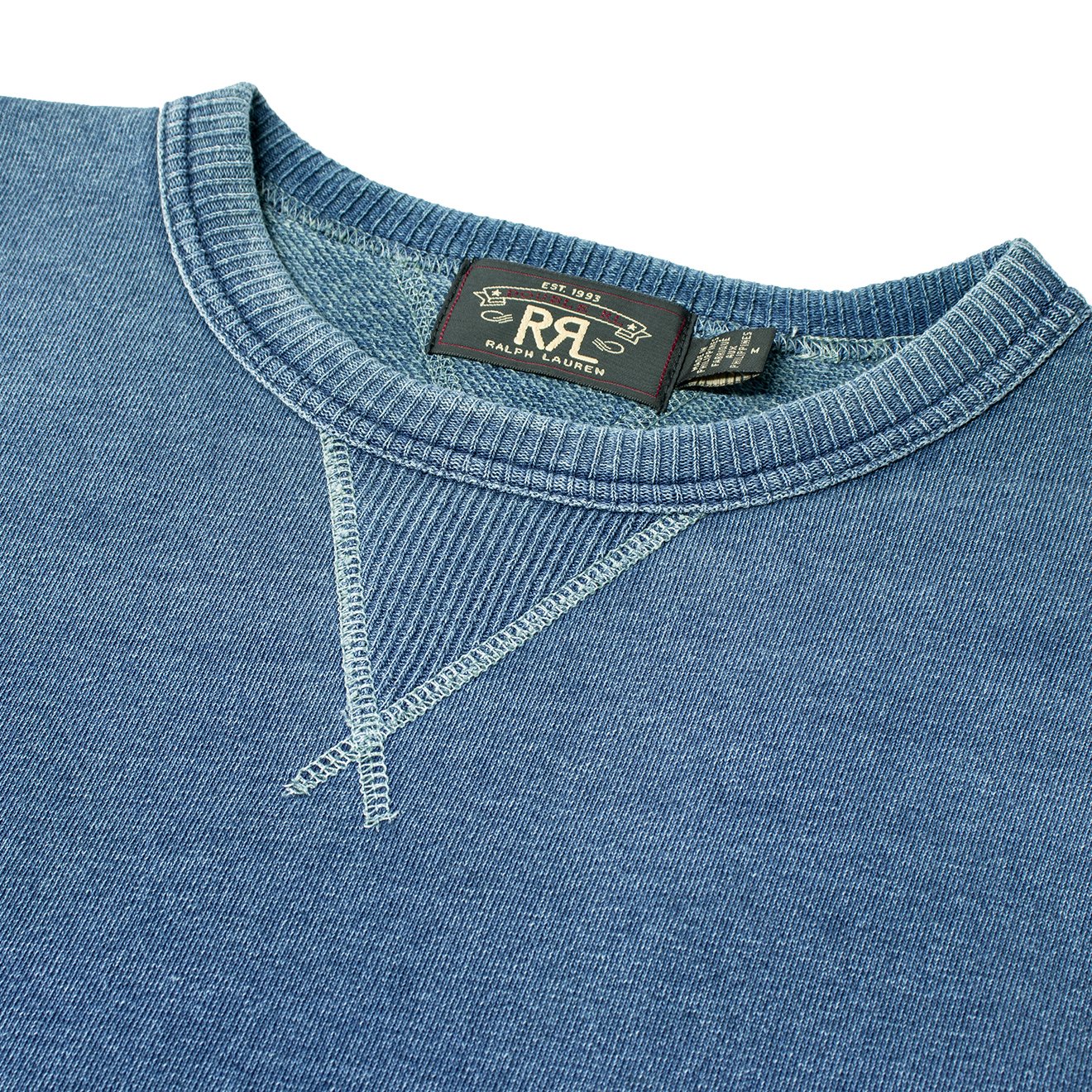 RRL by Ralph Lauren L/S Double V Sweater Washed Blue Indigo - The Sporting Lodge