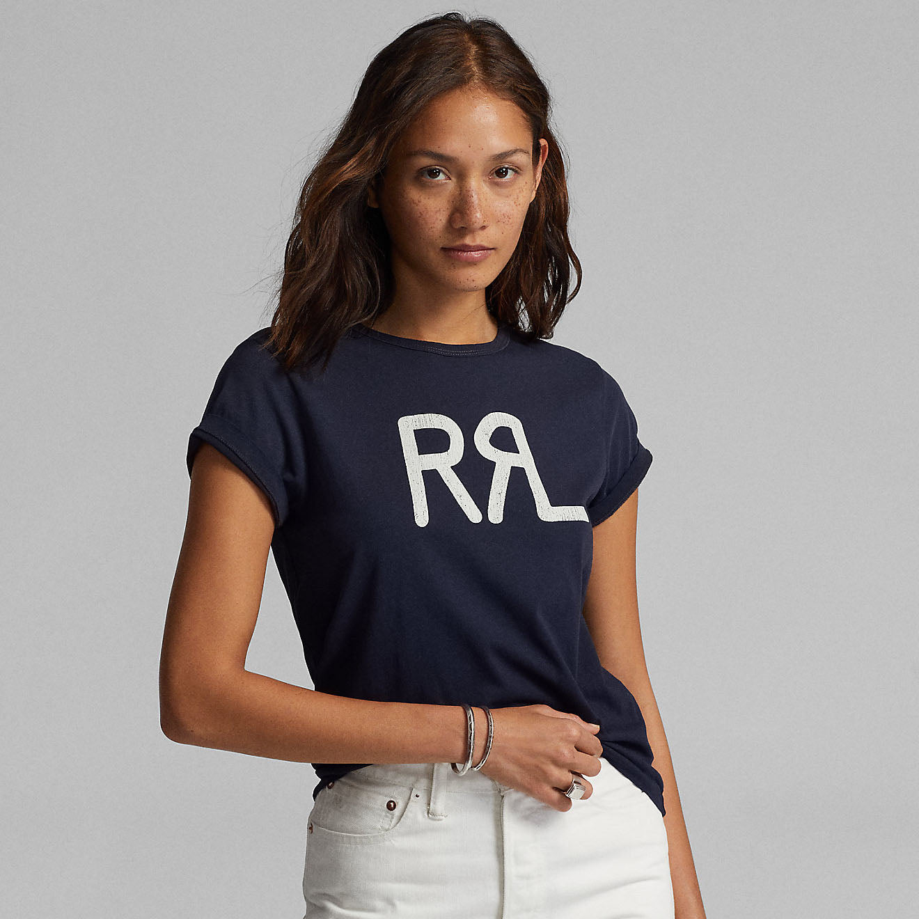 RRL by Ralph Lauren Logo Cotton Jersey T-Shirt Navy / White-6
