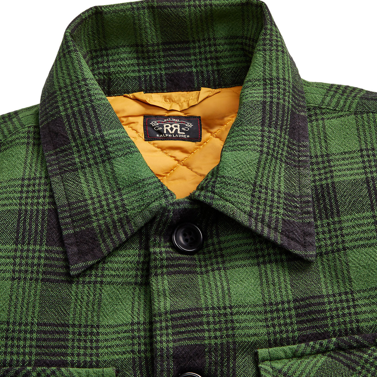 RRL by Ralph Lauren Womens Brown Bear Long Sleeve Button Front Shirt Green / Mountain Yellow-4