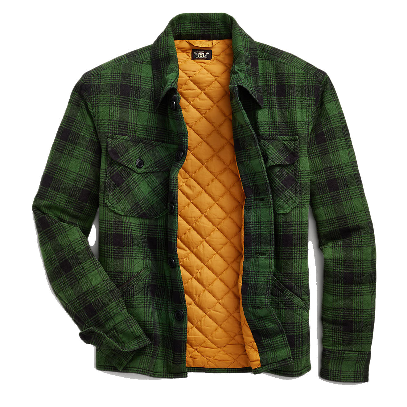 RRL by Ralph Lauren Womens Brown Bear Long Sleeve Button Front Shirt Green / Mountain Yellow-2
