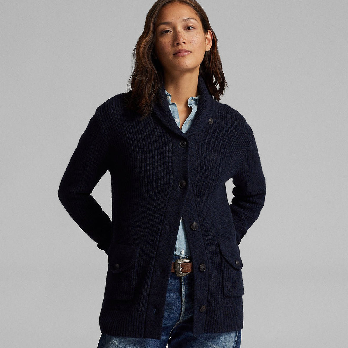 RRL by Ralph Lauren Womens Cashmere Shawl Collar Cardigan Navy-6