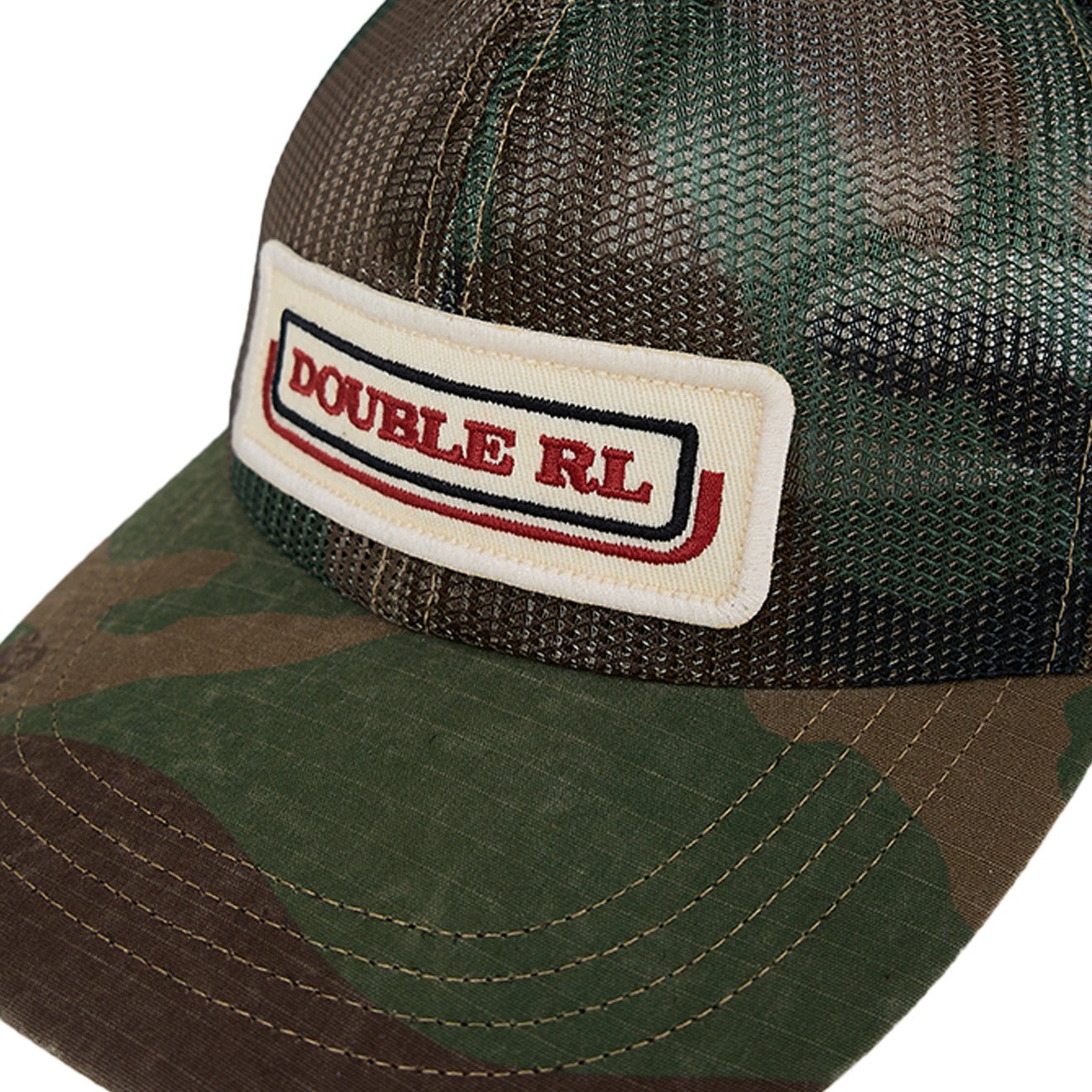 RRL By Ralph Lauren Camo Mesh Trucker Cap Woodland Camo - The Sporting Lodge