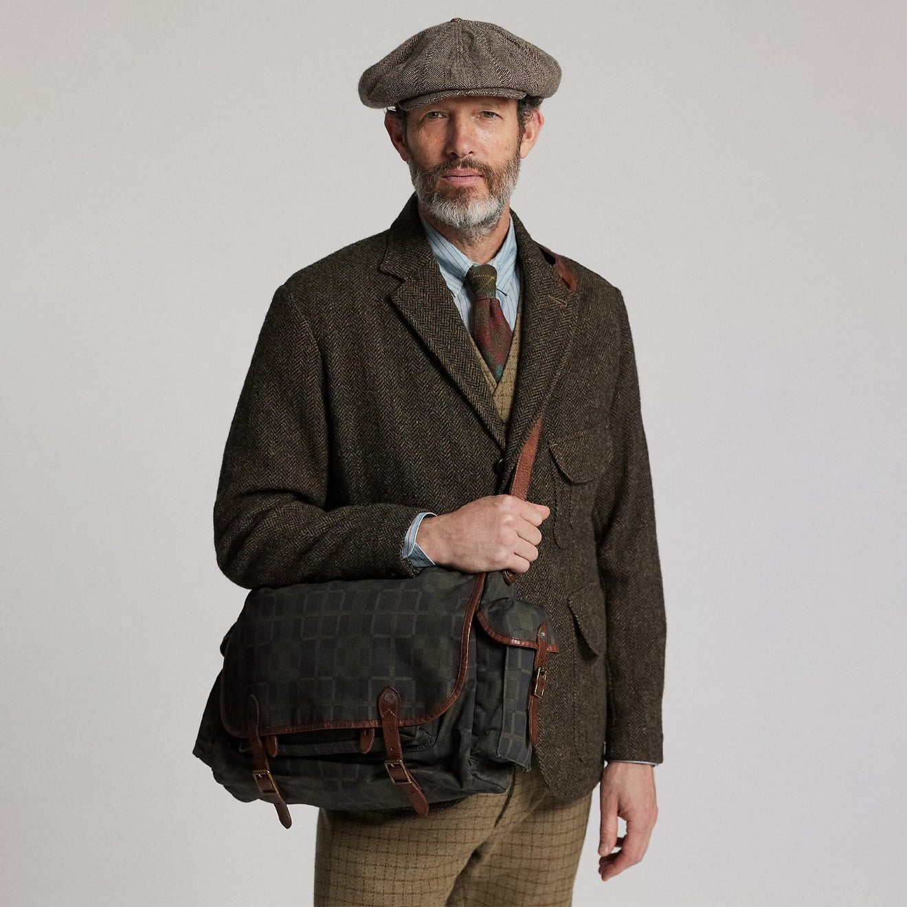 RRL By Ralph Lauren Check Print Oilcloth Messenger Bag Navy Multi Plaid - The Sporting Lodge