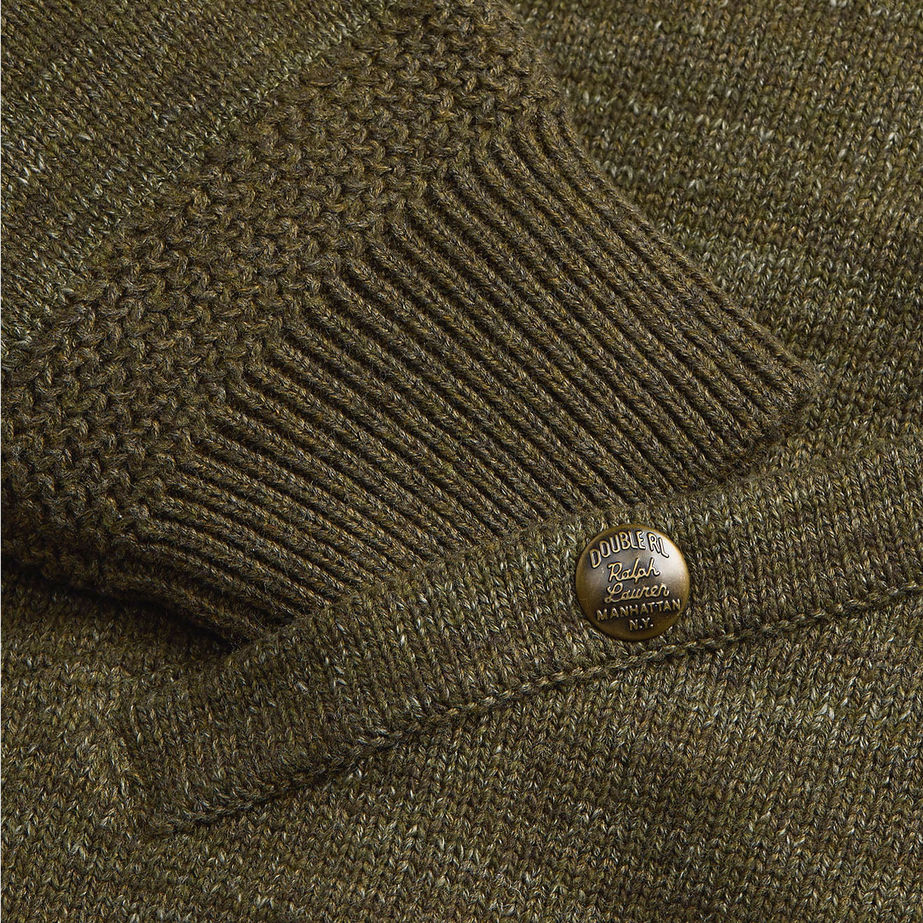 RRL By Ralph Lauren Cotton-Wool Full-Zip Jumper Olive Heather - The Sporting Lodge