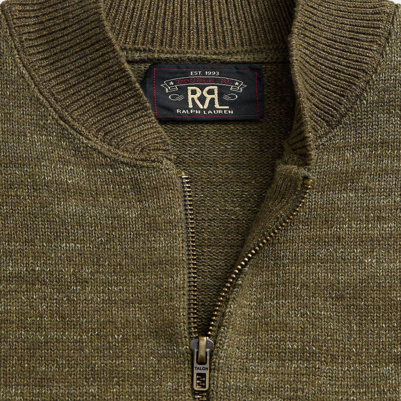RRL By Ralph Lauren Cotton-Wool Full-Zip Jumper Olive Heather - The Sporting Lodge