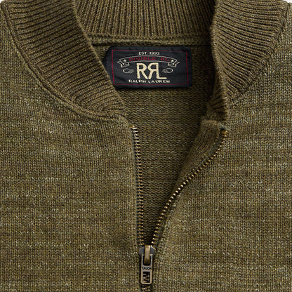 RRL By Ralph Lauren Cotton-Wool Full-Zip Jumper Olive Heather - The Sporting Lodge