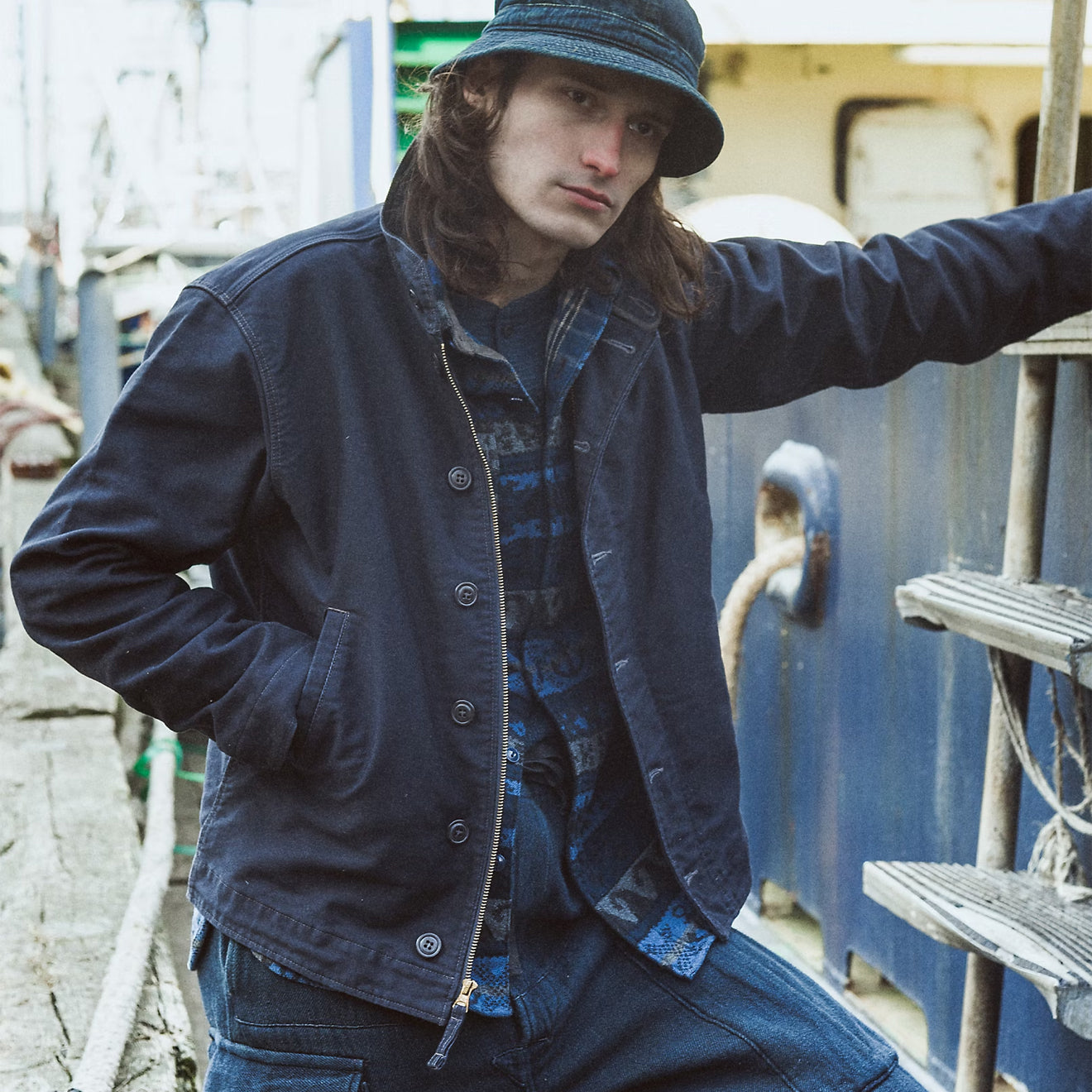 RRL By Ralph Lauren Double-Faced Jacquard Workshirt Rl-756 Navy Multi