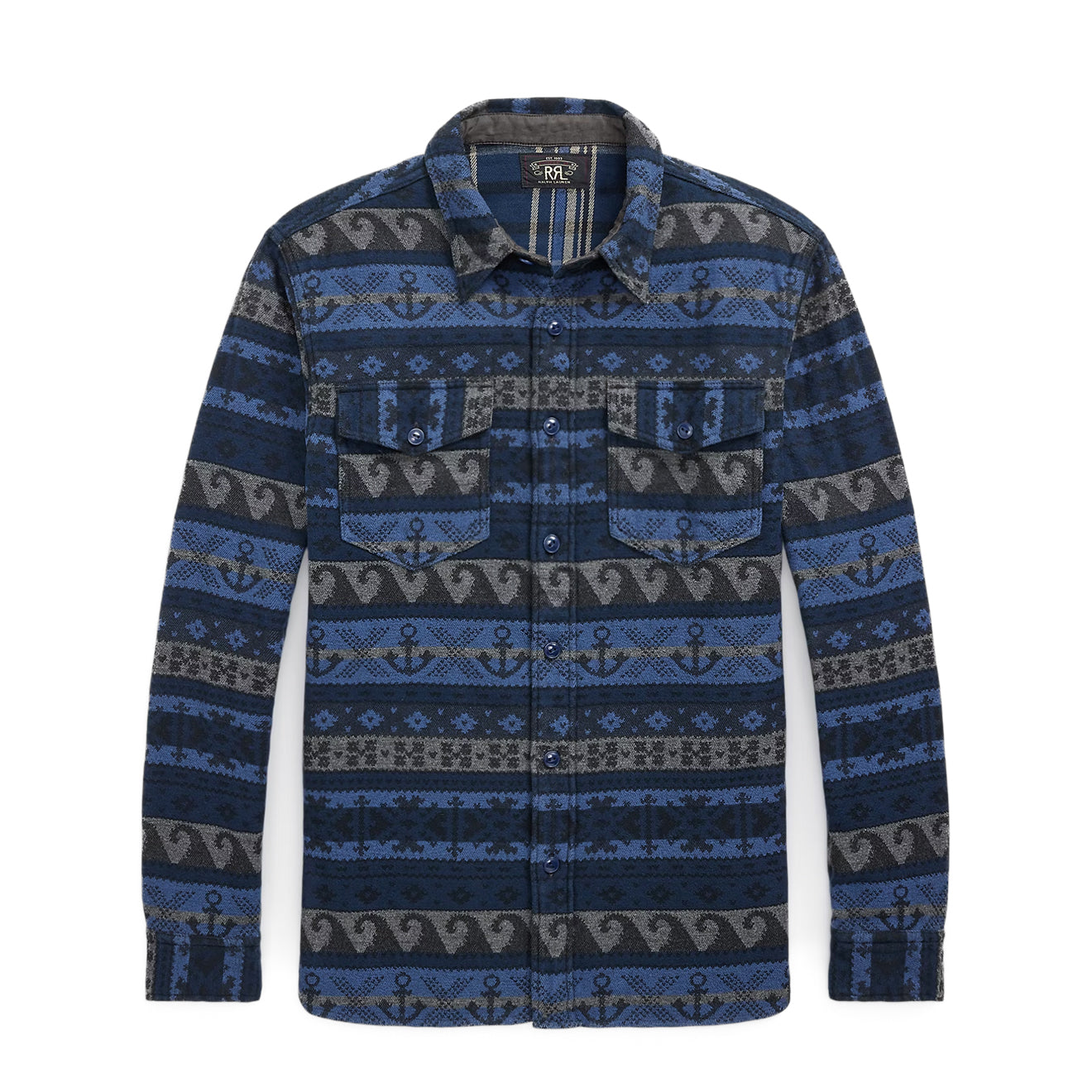 RRL By Ralph Lauren Double-Faced Jacquard Workshirt Rl-756 Navy Multi
