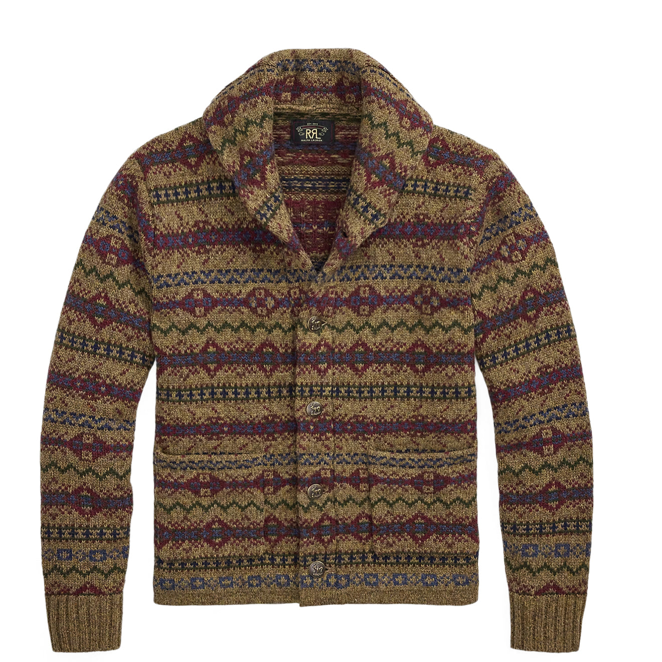 RRL By Ralph Lauren Fair Isle Wool Cardigan Loden Heather Multi