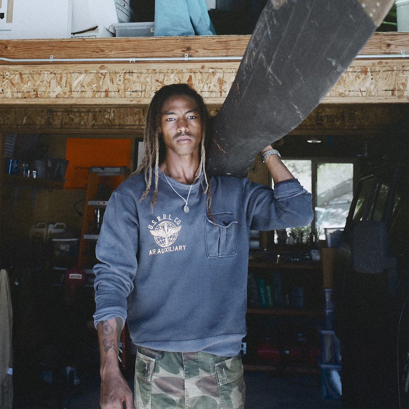 RRL By Ralph Lauren French Terry Graphic Sweatshirt Faded Blue - The Sporting Lodge