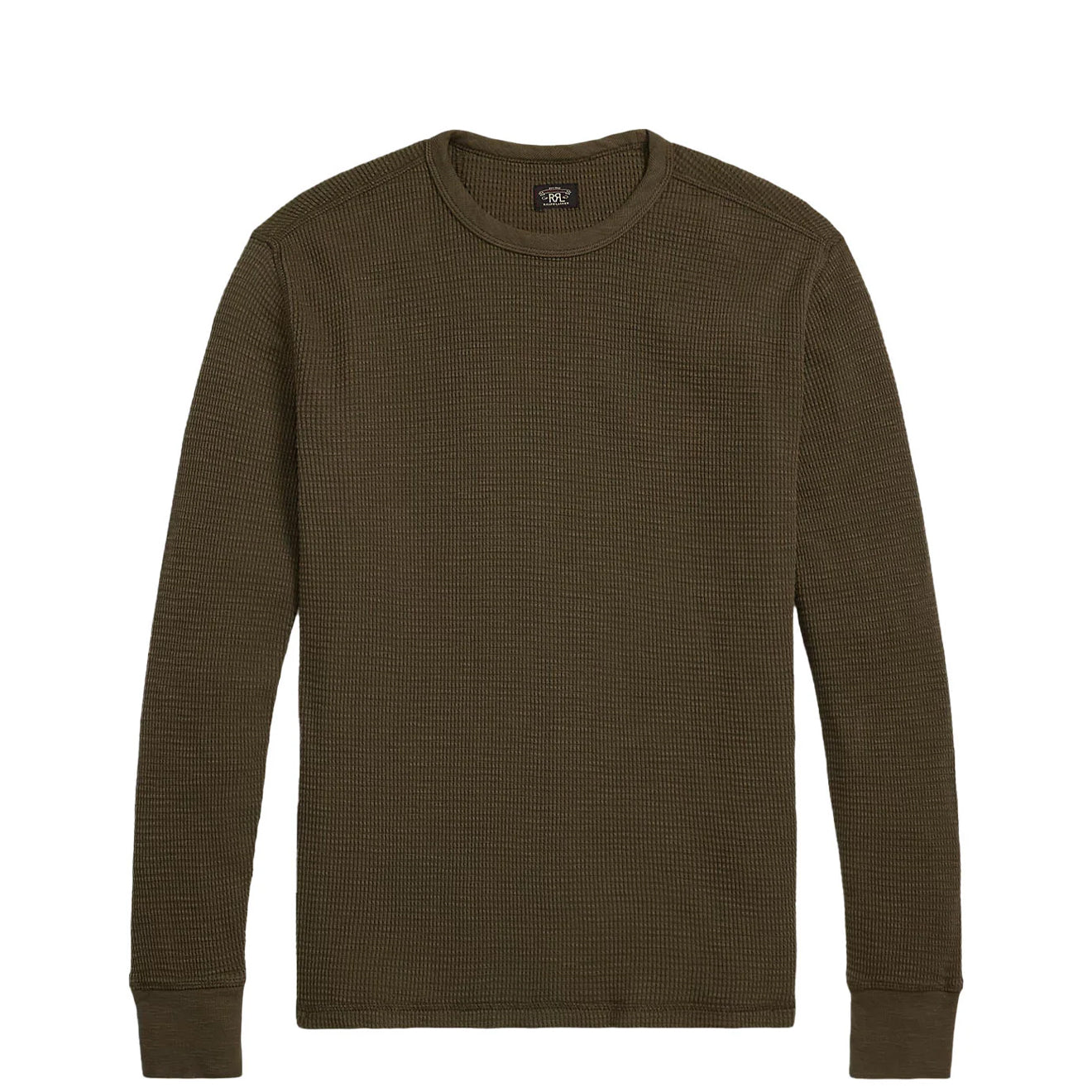RRL By Ralph Lauren Garment-Dyed Waffle-Knit Crewneck Olive Brown