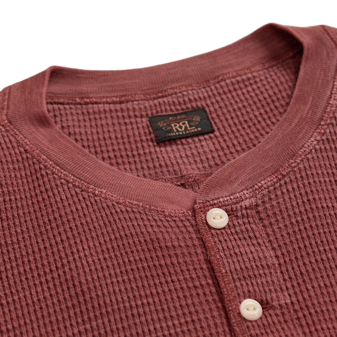 RRL By Ralph Lauren Garment-Dyed Waffle-Knit Henley Shirt Wine - The Sporting Lodge