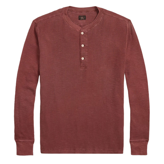 RRL By Ralph Lauren Garment-Dyed Waffle-Knit Henley Shirt Wine - The Sporting Lodge