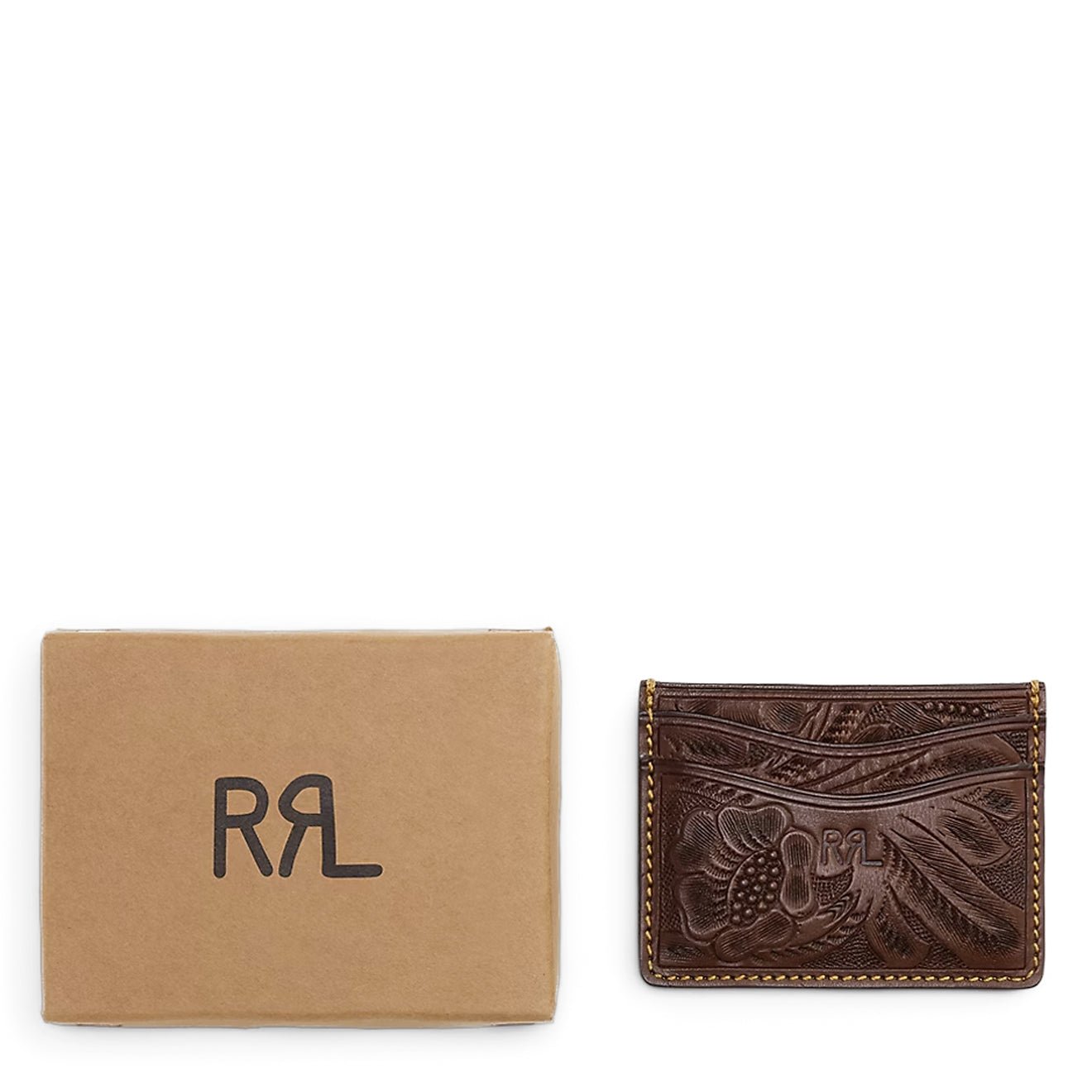 RRL By Ralph Lauren Hand Tooled Leather Card Case Brown - The Sporting Lodge