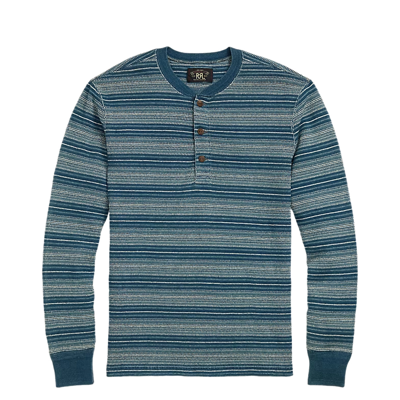RRL By Ralph Lauren Jacquard Henley Long Sleeve Pullover Indigo / Multi