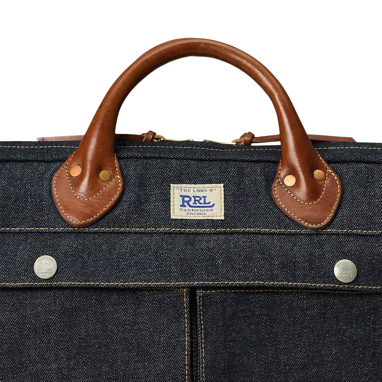 RRL By Ralph Lauren Leather-Trim Indigo Denim Briefcase Indigo - The Sporting Lodge
