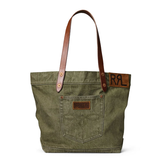 RRL By Ralph Lauren Leather-Trim Twill Tote Olive - The Sporting Lodge