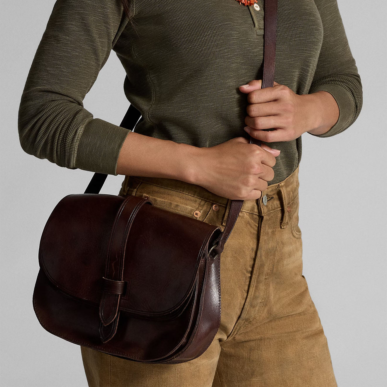 RRL By Ralph Lauren Leather Crossbody Bag Dark Brown - The Sporting Lodge