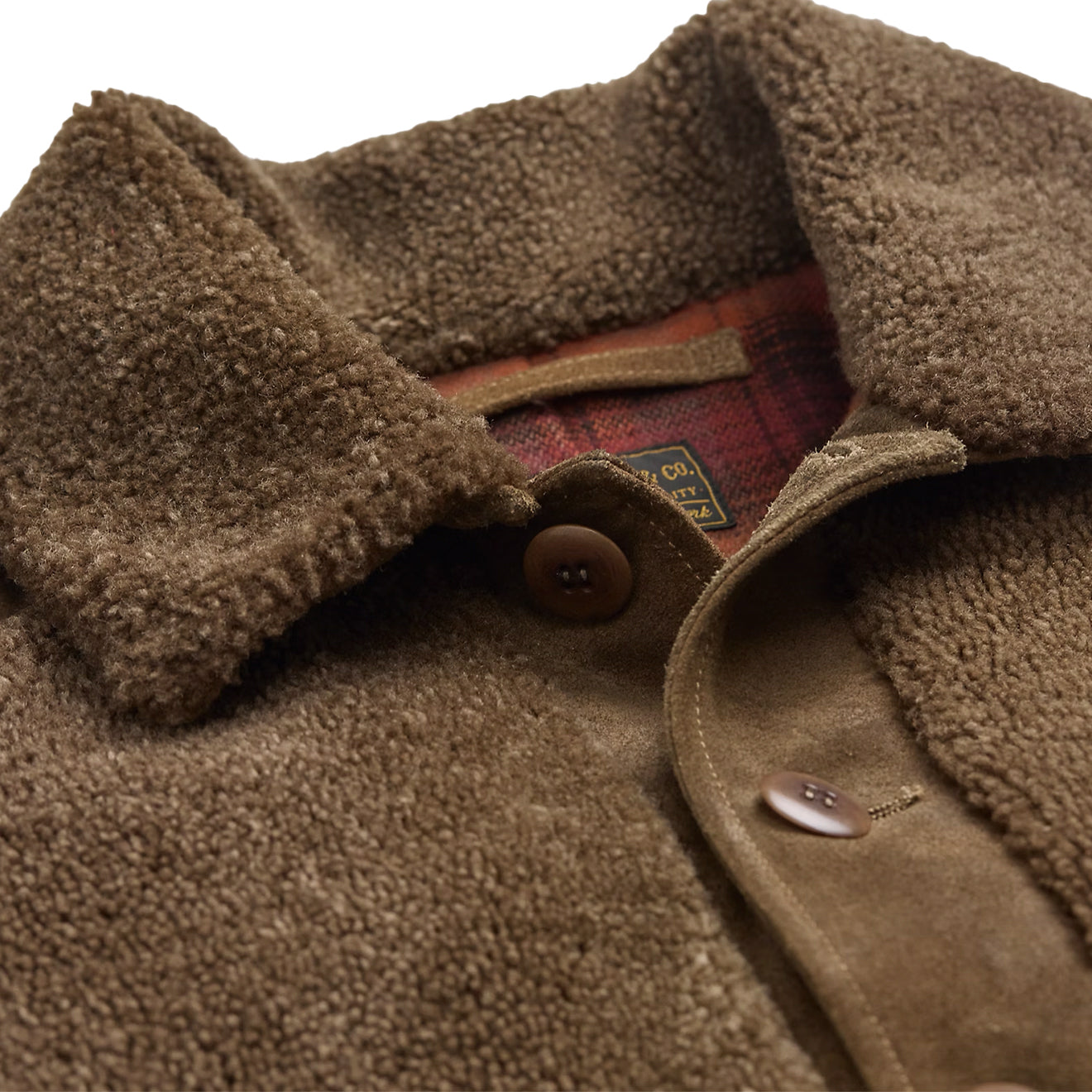 RRL By Ralph Lauren Shearling-Panelled Roughout Suede Jacket Vintage Brown - The Sporting Lodge