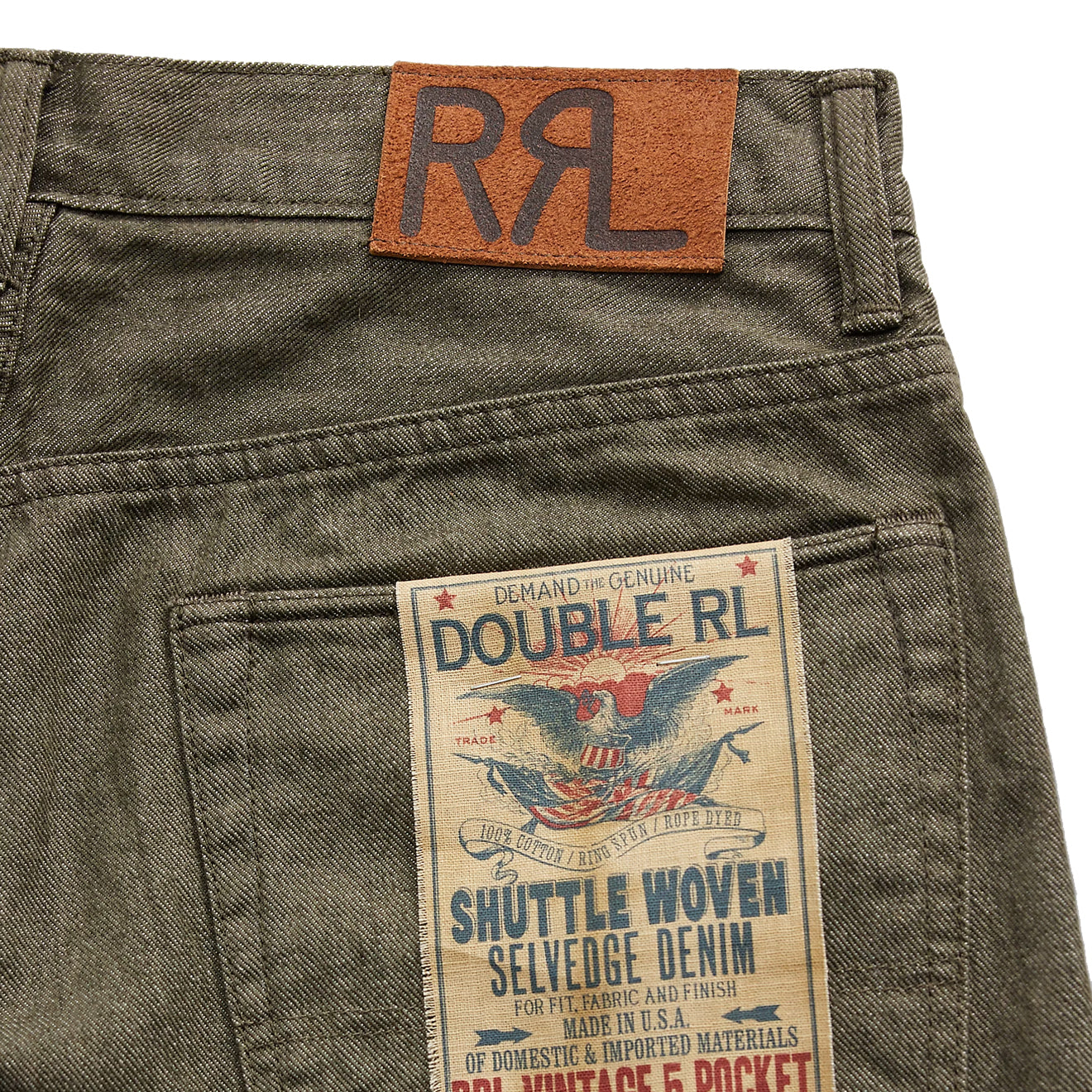 RRL By Ralph Lauren Vintage 5 Pocket Olive Selvedge Jean Olive Rinse