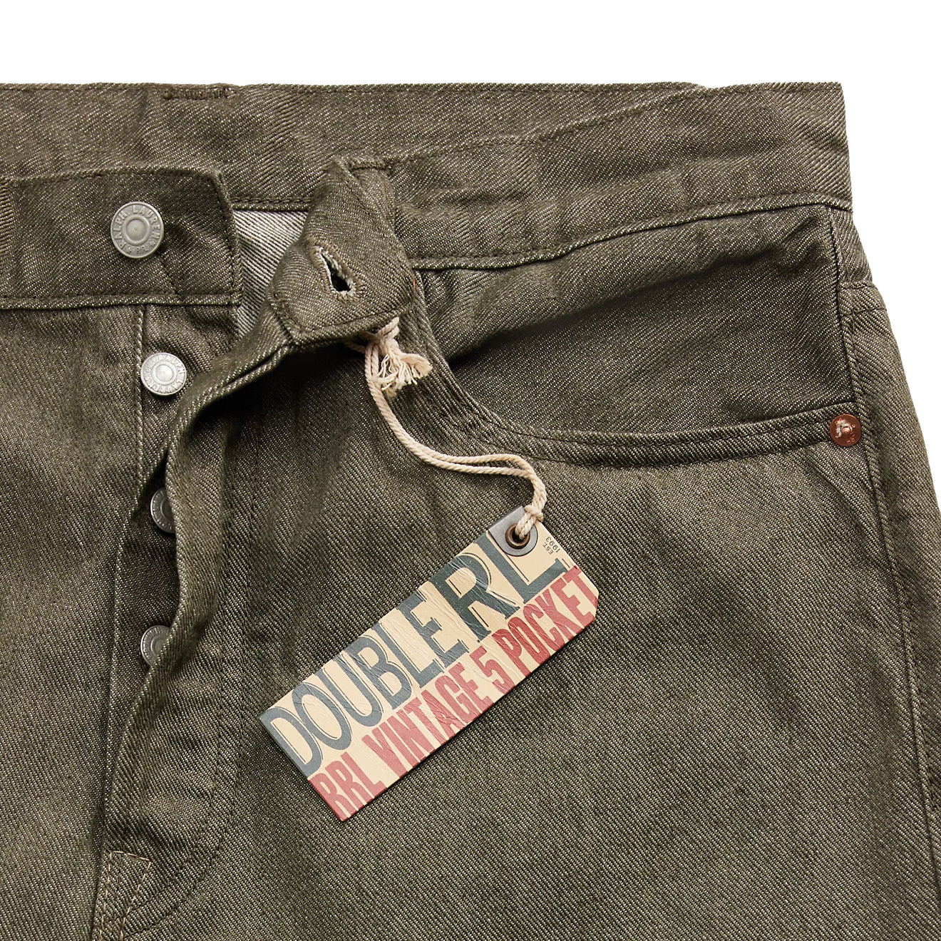 RRL By Ralph Lauren Vintage 5 Pocket Olive Selvedge Jean Olive Rinse